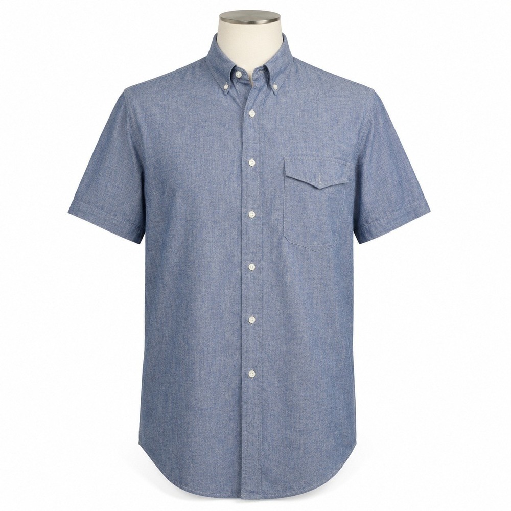 Vintage Boulevard Tall Man Shirt Mens XLT Blue Chambray USA Cotton Button Up